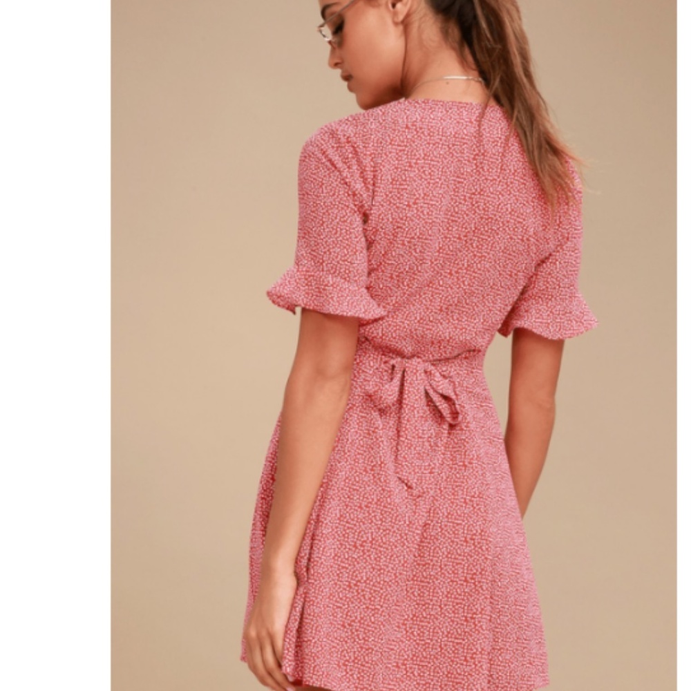 Lulus Castana Rust Red Print Button-Up Dress Sz S - image 4